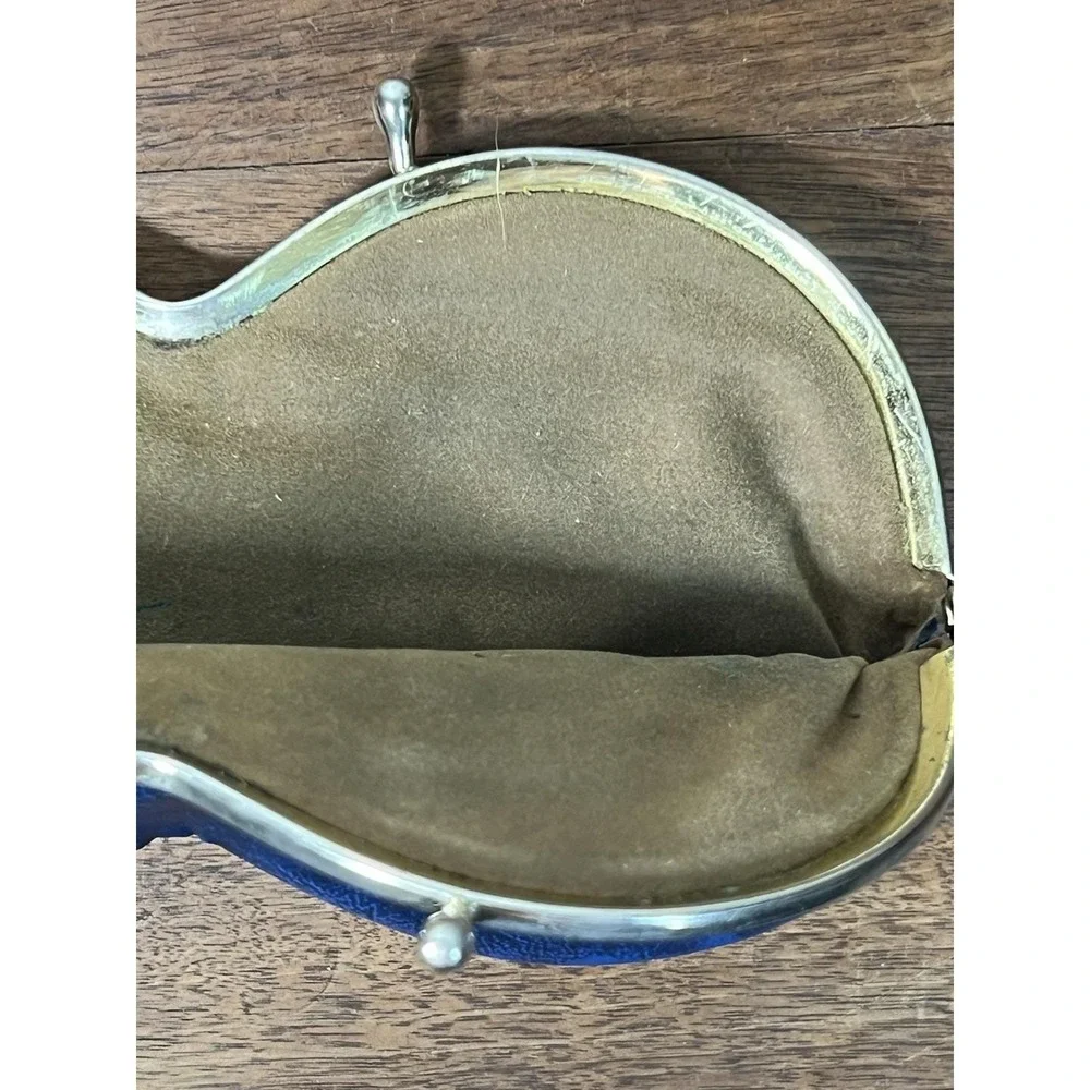 Vintage Leather Coin purse Antique Germany Blue Strawberry Quirky Chiq
